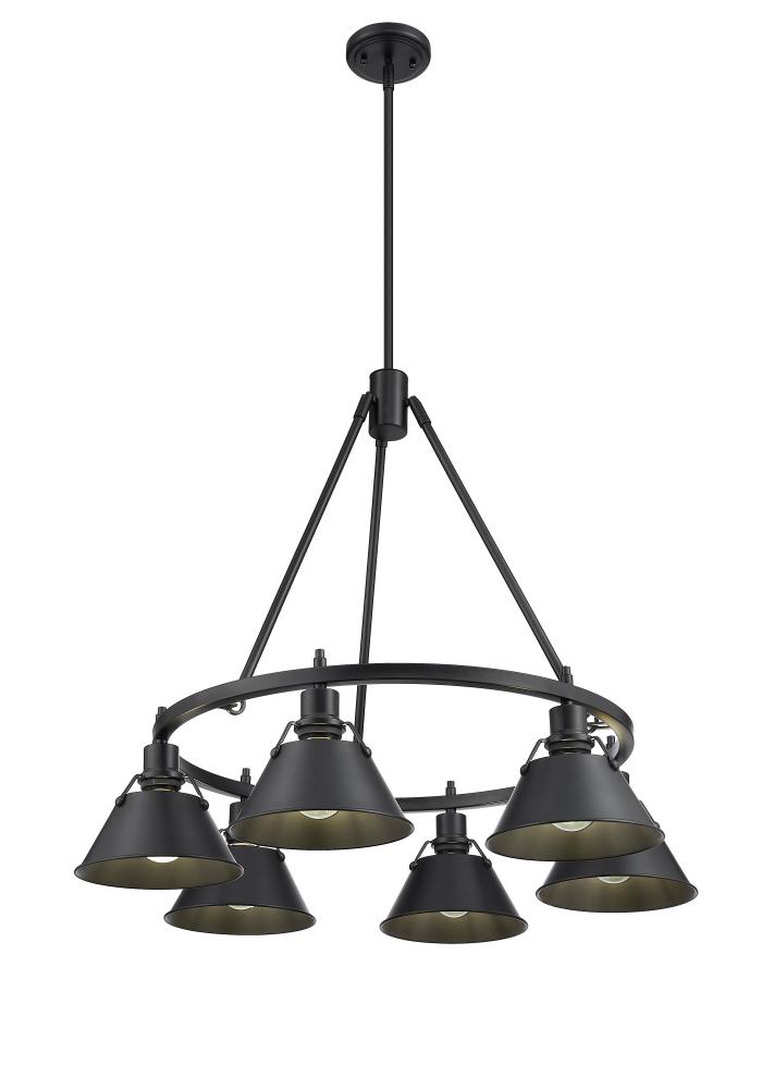 Orwell BLK 6 Light Chandelier in Matte Black with Matte Black shades