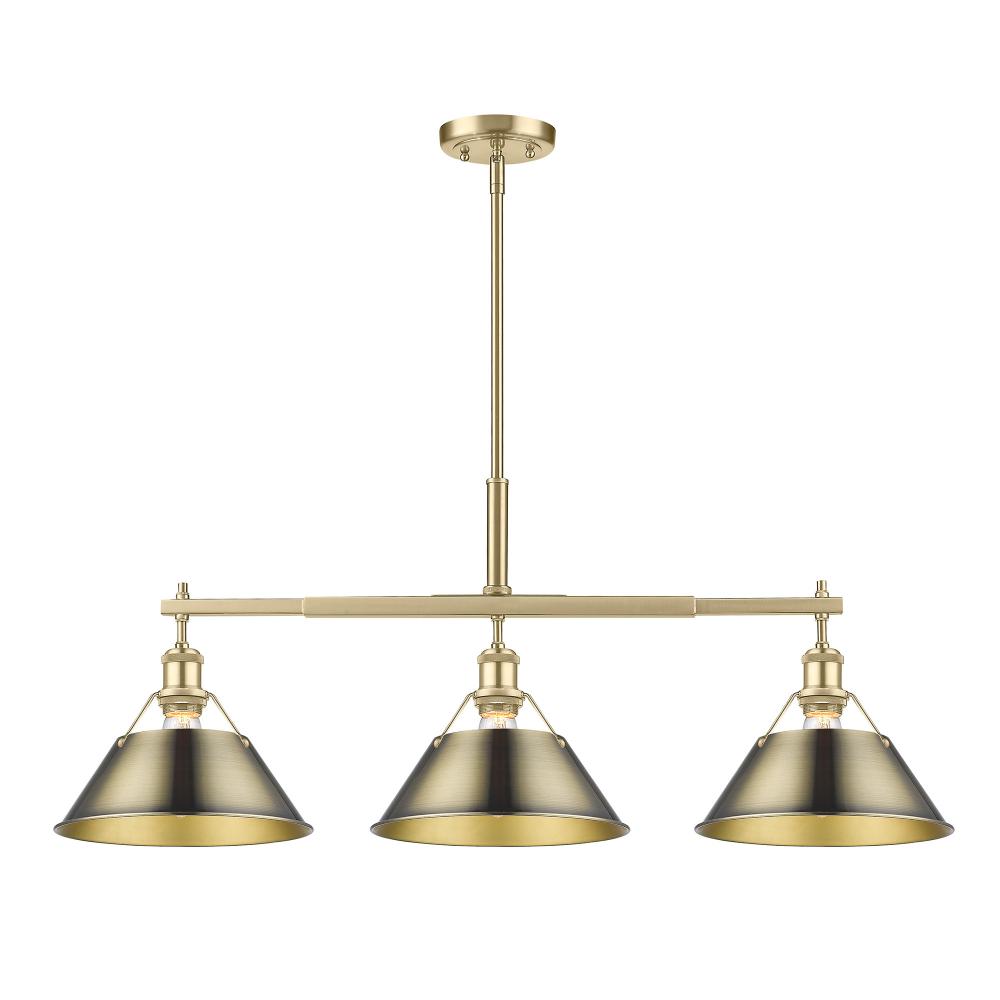 Orwell BCB 3 Light Linear Pendant in Brushed Champagne Bronze with Aged Brass shades