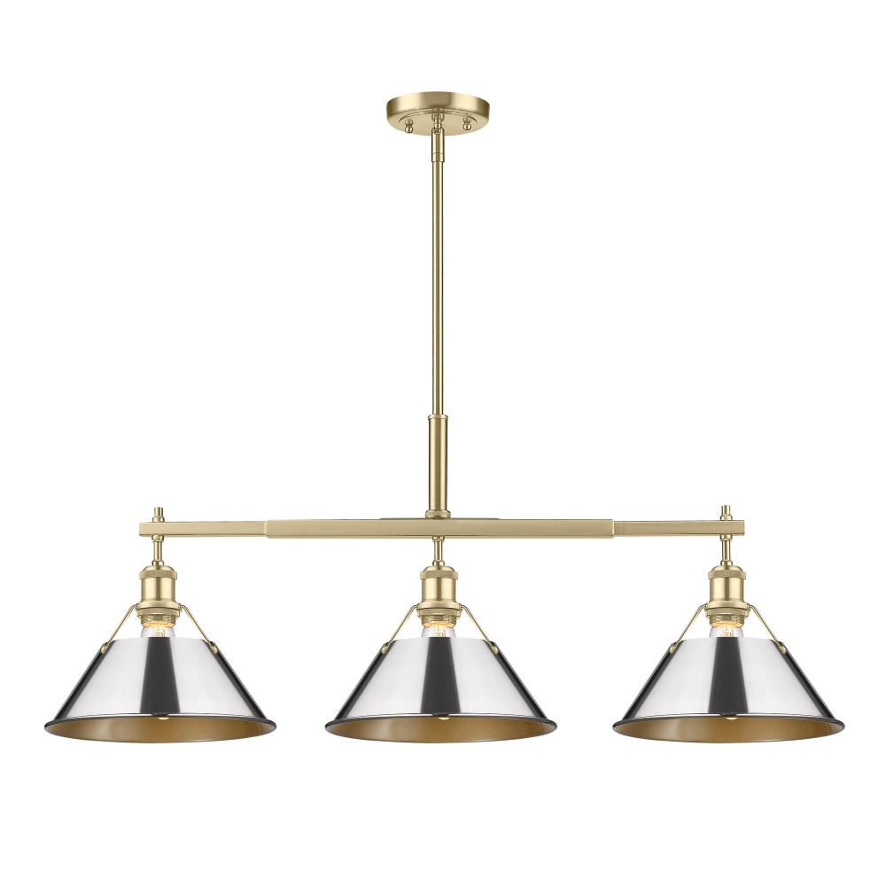 Orwell BCB 3 Light Linear Pendant in Brushed Champagne Bronze with Chrome shades