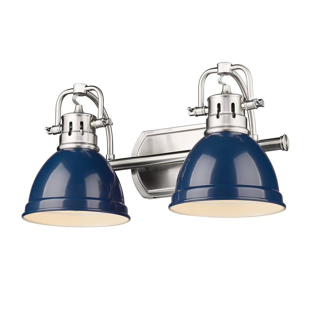 Duncan PW 2 Light Bath Vanity in Pewter with Navy Blue Shade