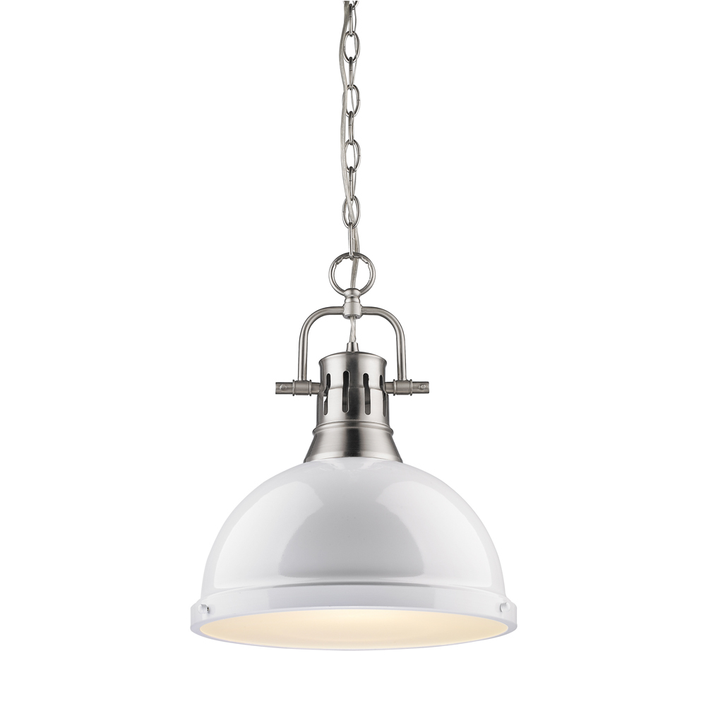 Duncan 1 Light Pendant with Chain in Pewter with a White Shade