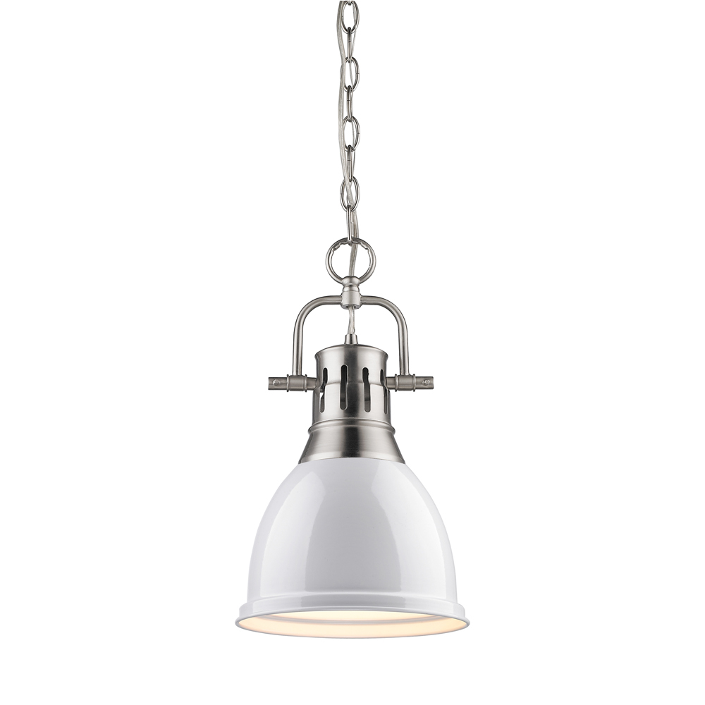 Duncan Small Pendant with Chain in Pewter with a White Shade