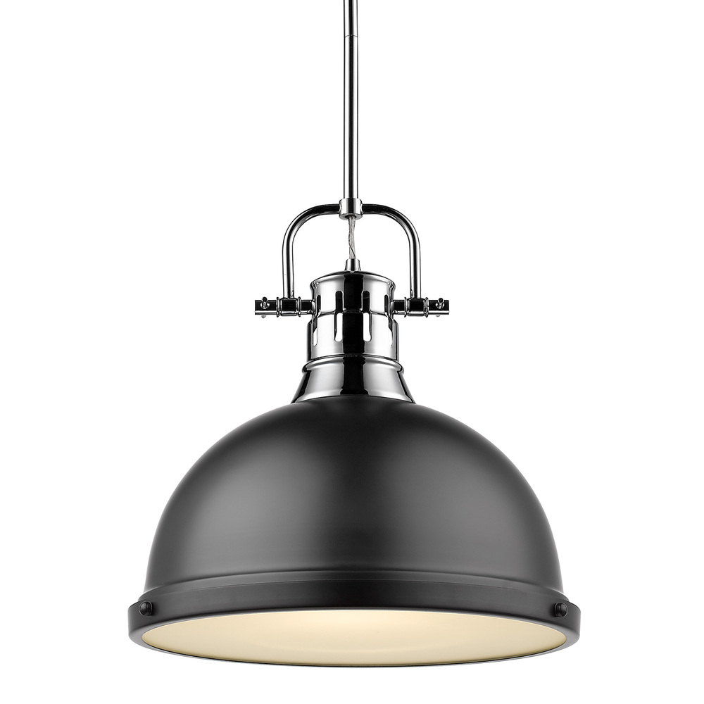 Duncan 1 Light Pendant with Rod in Chrome with a Matte Black Shade