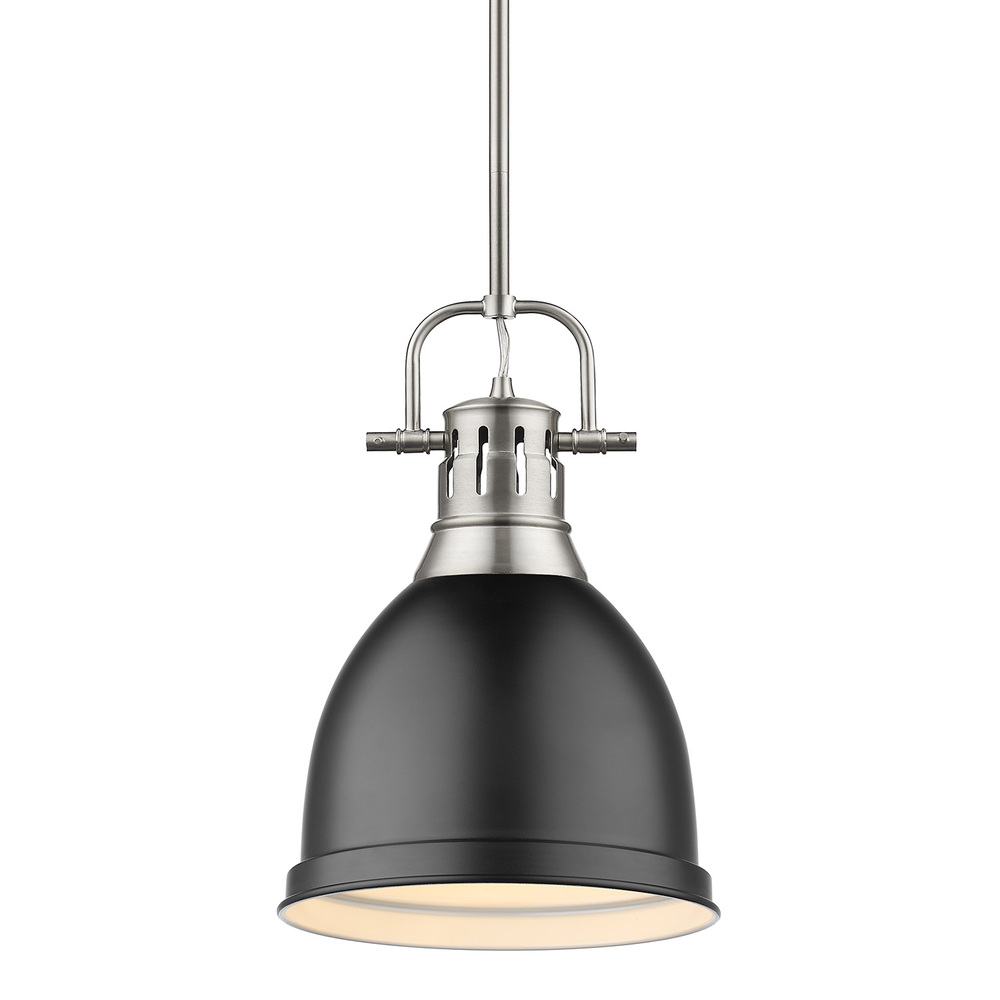 Duncan Small Pendant with Rod in Pewter with a Matte Black Shade