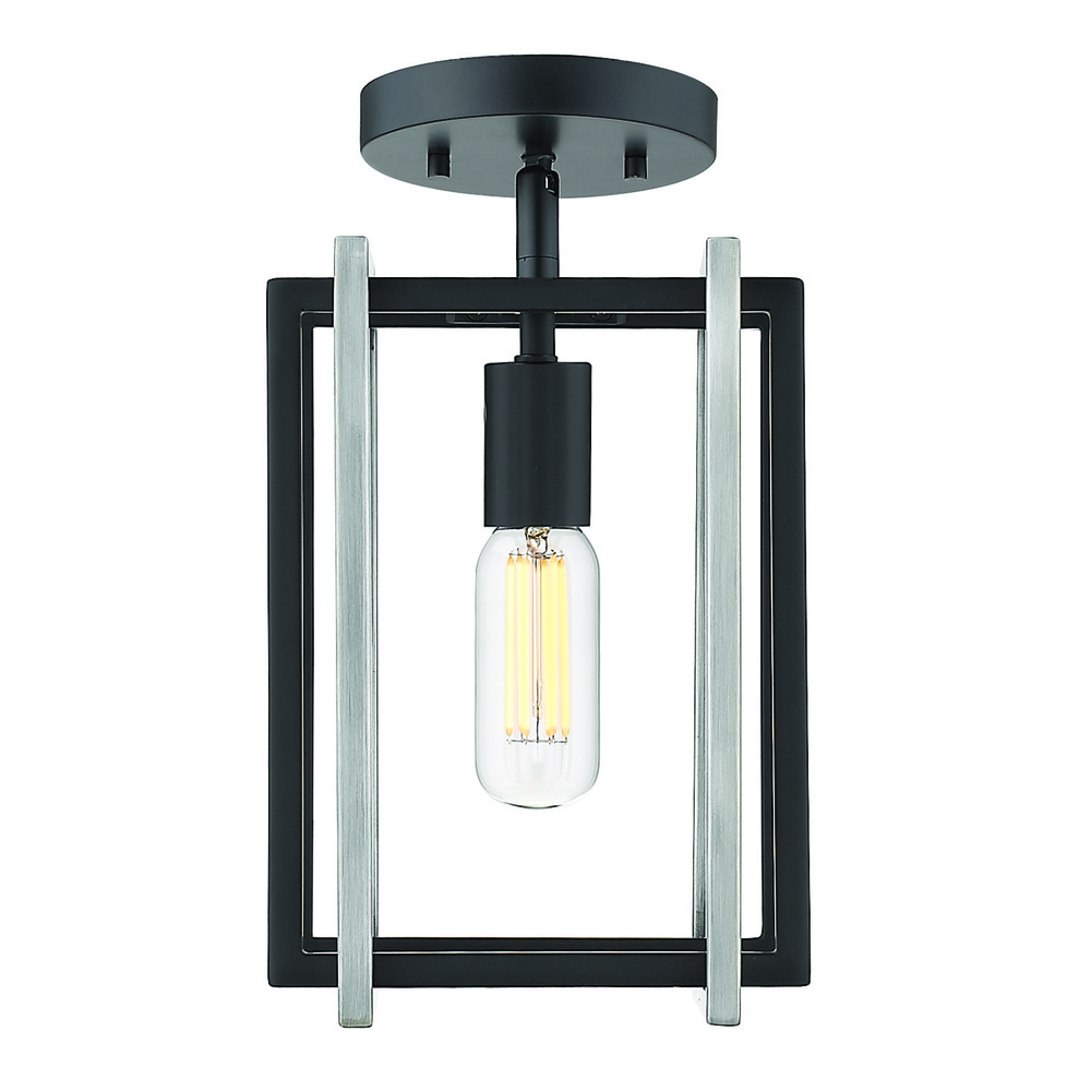 Tribeca 1-Light Semi-Flush in Matte Black with Pewter Accents