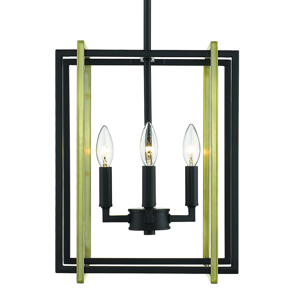 Tribeca 4-Light Chandelier in Matte Black with Aged Brass Accents