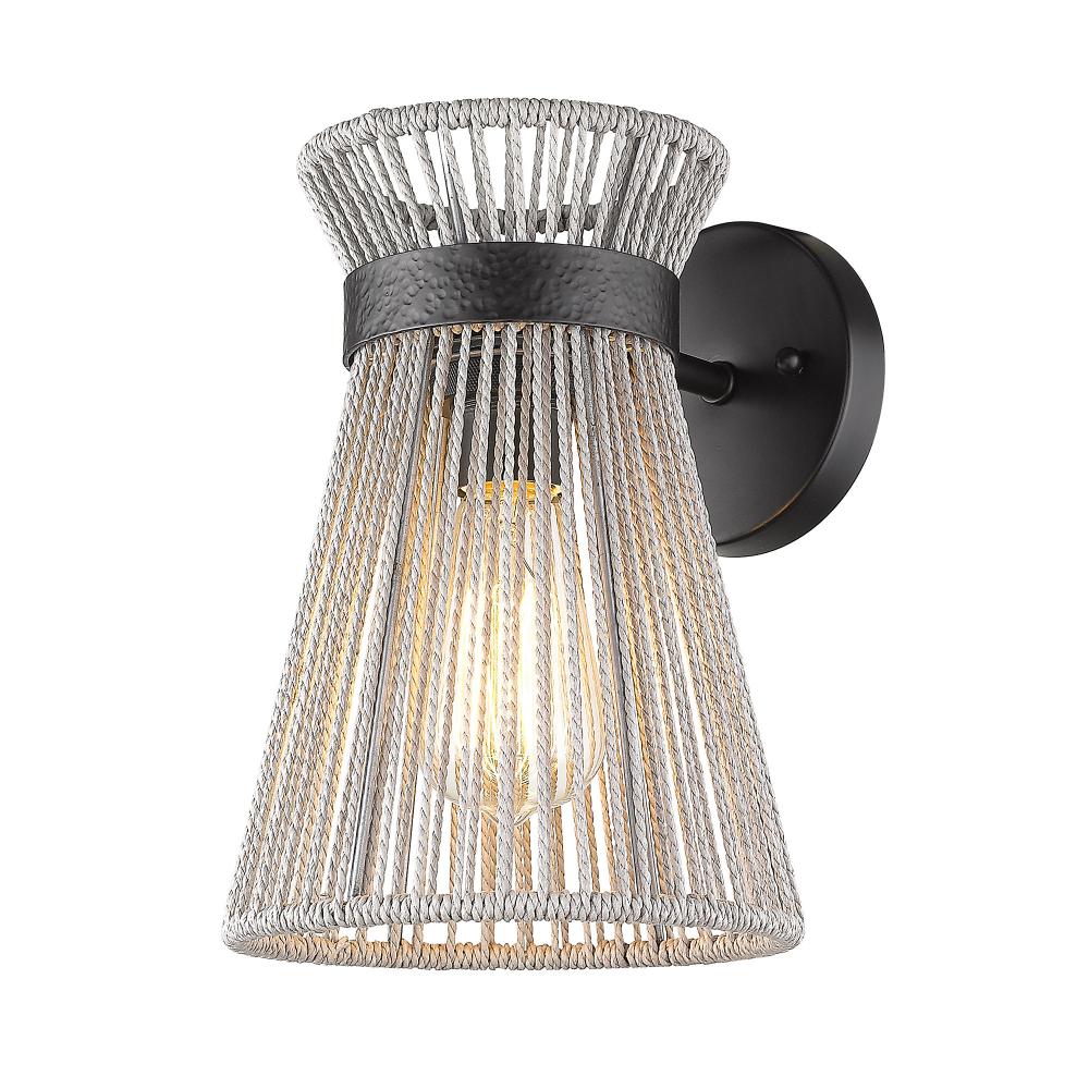 Avon 1-Light Wall Sconce in Matte Black with Bleached Raphia Rope