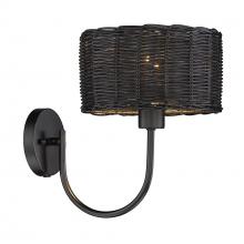 Golden 1084-1W BLK-BW - Erma 1 Light Wall Sconce in Matte Black with Black Wicker Shade