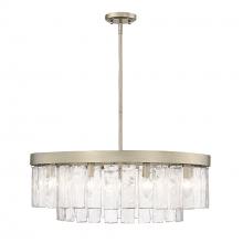 Golden 1768-9 WG-HWG - Ciara WG 9 Light Chandelier in White Gold with Hammered Water Glass Shade