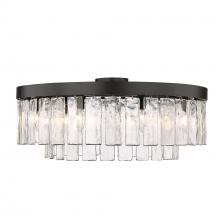 Golden 1768-9SF BLK-HWG - Ciara BLK 9 Light Semi-Flush in Matte Black with Hammered Water Glass Shade