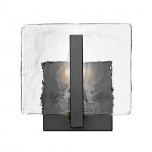 Golden 3164-1W BLK-HWG - Aenon 1 Light Wall Sconce in Matte Black with Hammered Water Glass Shade