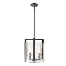 Golden 3164-3P BLK-HWG - Aenon 3 Light Pendant in Matte Black with Hammered Water Glass Shade