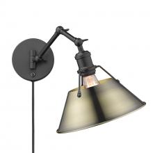 Golden 3306-A1W BLK-AB - Orwell BLK 1 Light Articulating Wall Sconce in Matte Black with Aged Brass shade