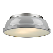 Golden 3602-14 PW-GY - Duncan 14" Flush Mount in Pewter with a Gray Shade