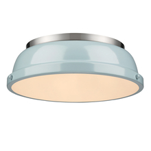 Golden 3602-14 PW-SF - Duncan 14" Flush Mount in Pewter with a Seafoam Shade