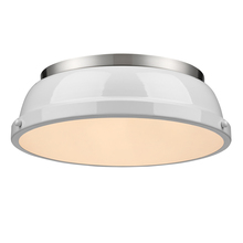 Golden 3602-14 PW-WH - Duncan 14" Flush Mount in Pewter with a White Shade