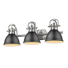 Golden 3602-BA3 PW-BLK - Duncan 3 Light Bath Vanity in Pewter with a Matte Black Shade
