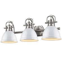 Golden 3602-BA3 PW-WH - Duncan 3 Light Bath Vanity in Pewter with a White Shade