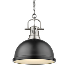 Golden 3602-L PW-BLK - Duncan 1 Light Pendant with Chain in Pewter with a Matte Black Shade