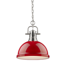 Golden 3602-L PW-RD - Duncan 1 Light Pendant with Chain in Pewter with a Red Shade
