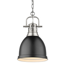 Golden 3602-S PW-BLK - Duncan Small Pendant with Chain in Pewter with a Matte Black Shade