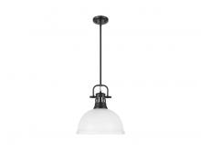 Golden 3604-L BLK-WHT - Duncan 1-Light Pendant with Rod in Matte Black with Matte White