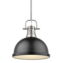 Golden 3604-L PW-BLK - Duncan 1 Light Pendant with Rod in Pewter with a Matte Black Shade