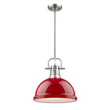 Golden 3604-L PW-RD - Duncan 1 Light Pendant with Rod in Pewter with a Red Shade