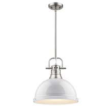 Golden 3604-L PW-WH - Duncan 1 Light Pendant with Rod in Pewter with a White Shade
