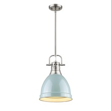 Golden 3604-S PW-SF - Duncan Small Pendant with Rod in Pewter with a Seafoam Shade