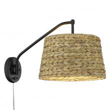 Golden 3694-A1W BLK-WSG - Ryleigh Articulating Wall Sconce in Matte Black with Woven Sweet Grass Shade