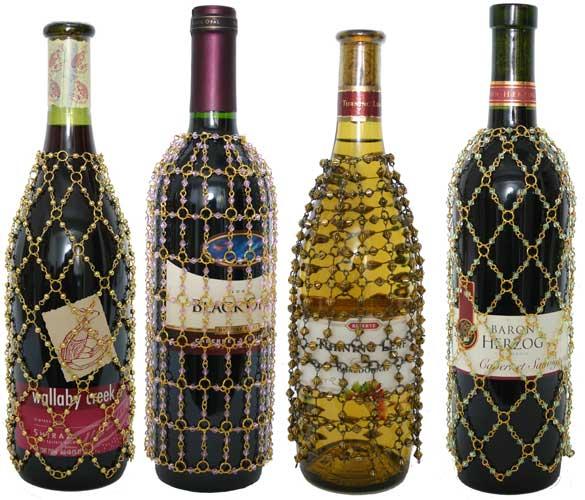 Beaded Wine Bottle Covers -Set#2  4 Styles