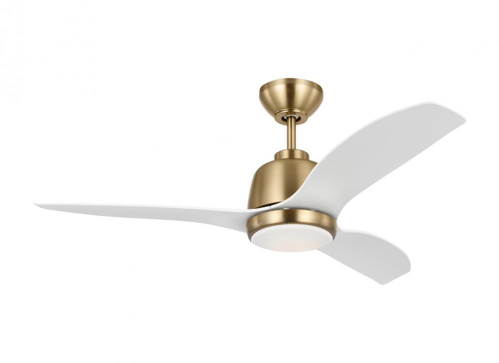 Avila 44 LED Ceiling Fan in Satin Brass with Matte White Blades and Light Kit