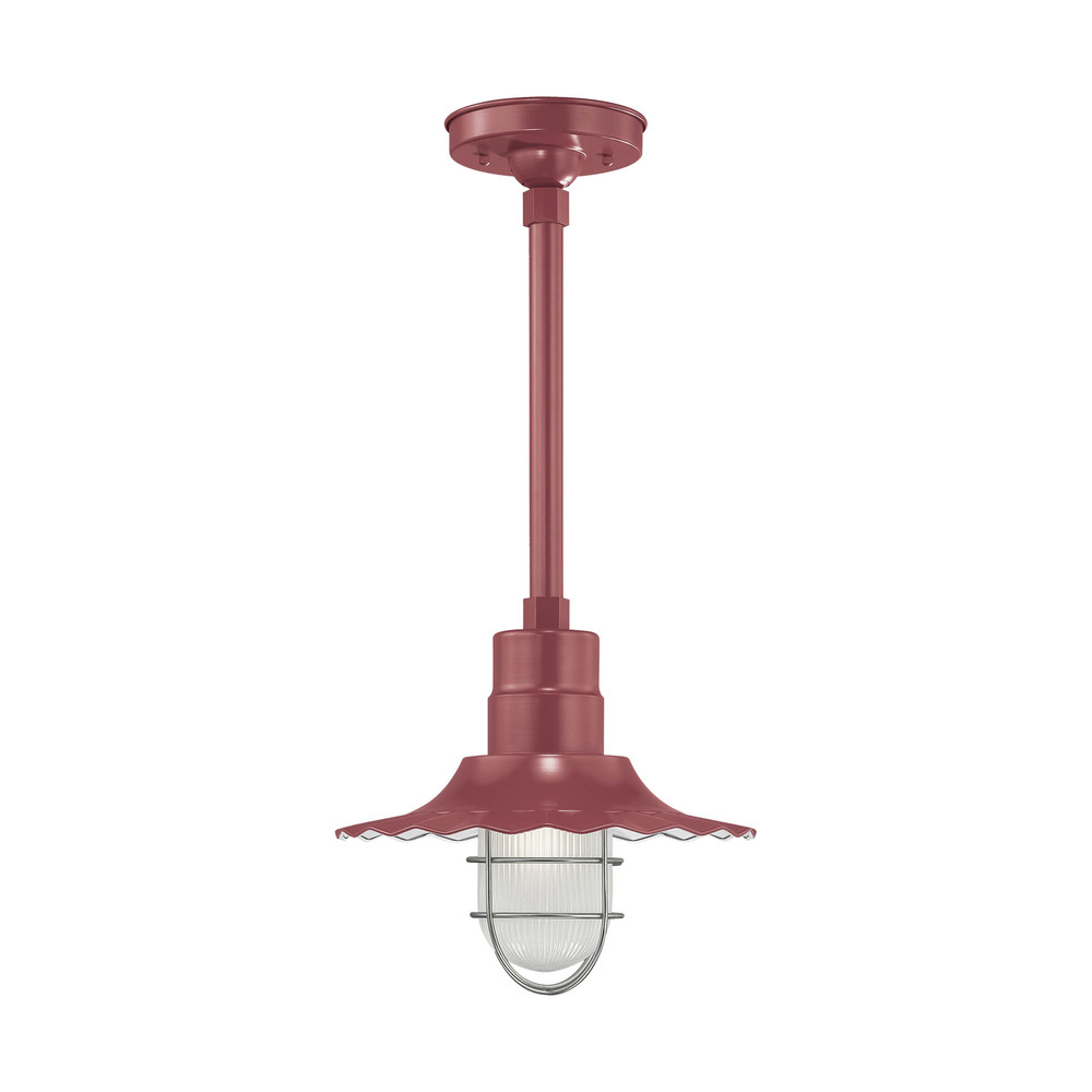 R Series 1-Light Stem Hung Radial Wave Shade Satin Red