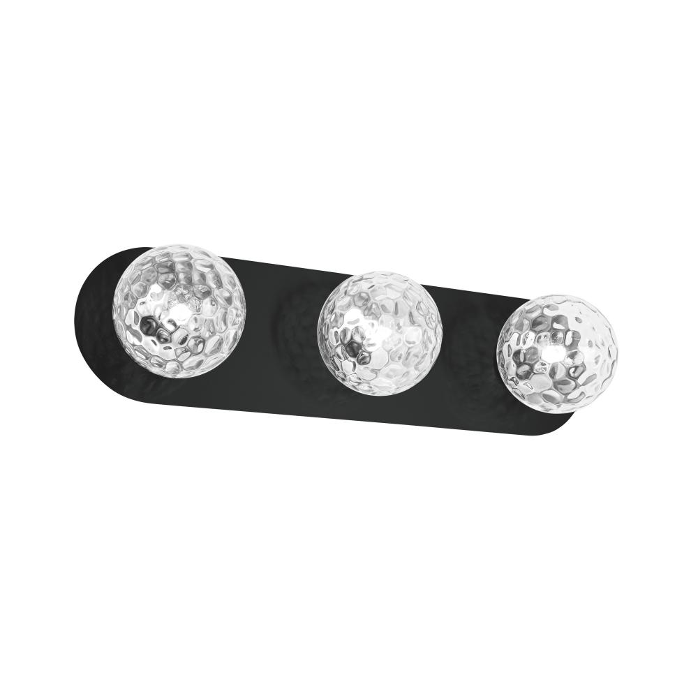 3 Light Vanity in Matte Black w/ Clear Hammered Glass