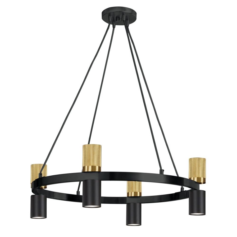 8 Light Chandelier in Matte Black & Aged Brass