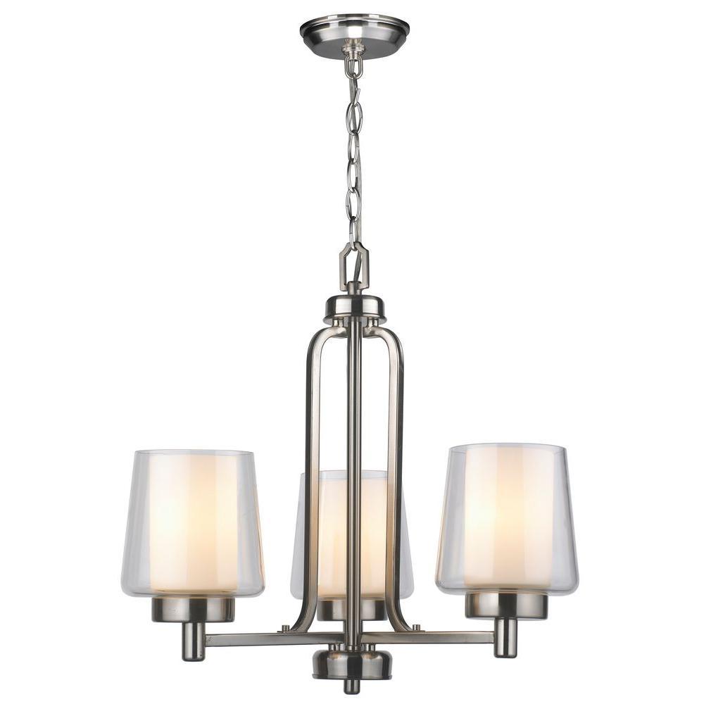 3-Light Brushed Nickel Chandelier with Glass Shade
