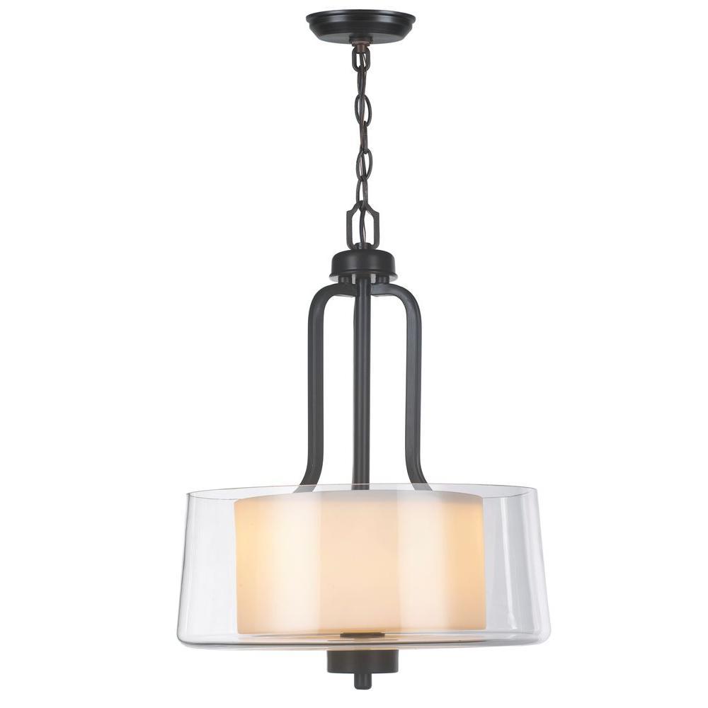 2-Light Oil-Rubbed Bronze Pendant with Glass Shade