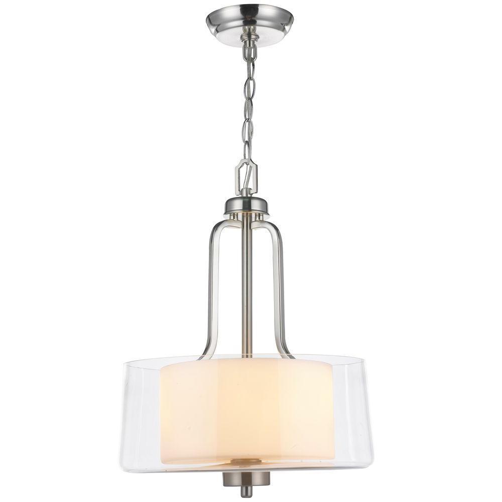 2-Light Brushed Nickel Pendant with Glass Shade