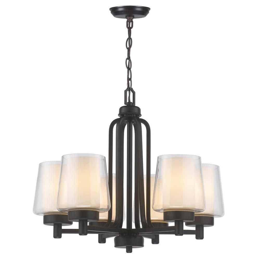 6-Light Oil-Rubbed Bronze Chandelier with Glass in Glass Shade