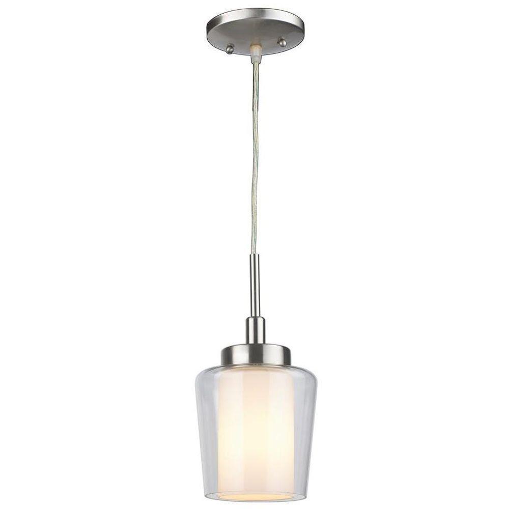 1-Light Brushed Nickel Mini Pendant with Glass Shade