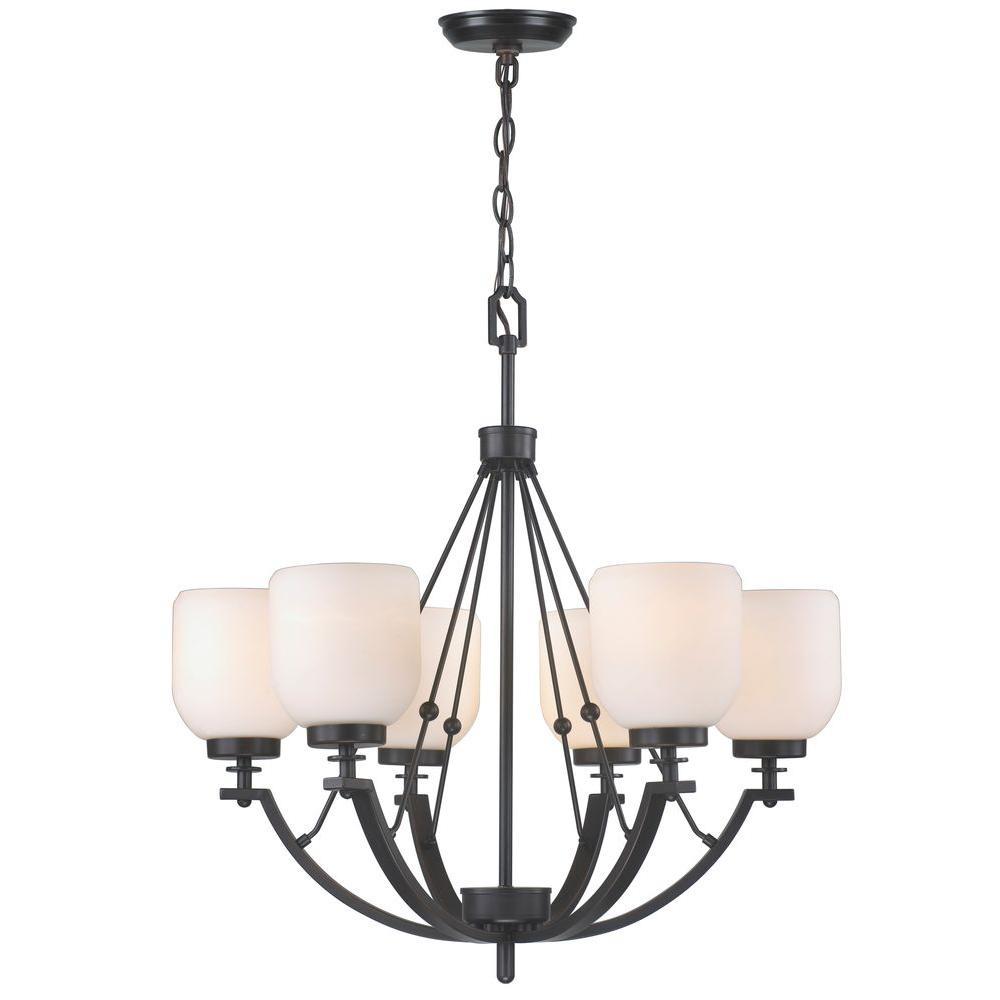 6-Light Oil-Rubbed Bronze Chandelier with White Frosted Glass Shade