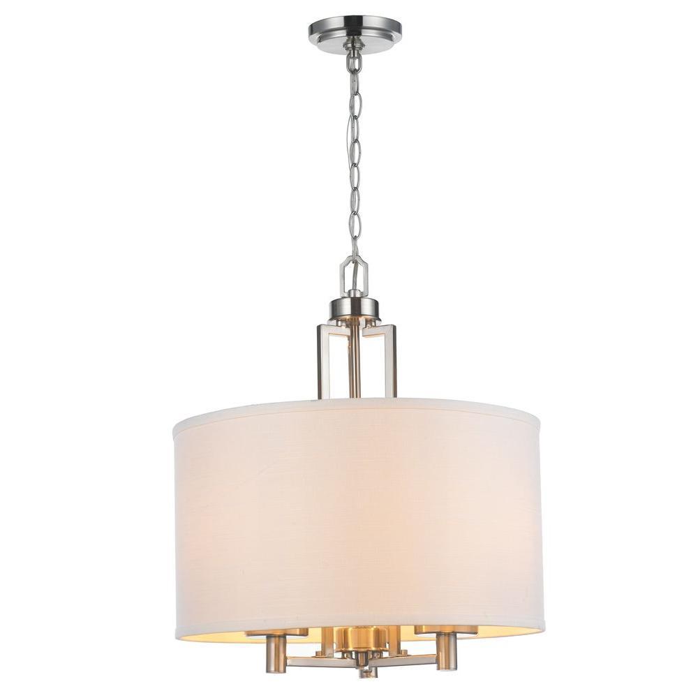 3-Light Brushed Nickel Pendant with White Linen Shade