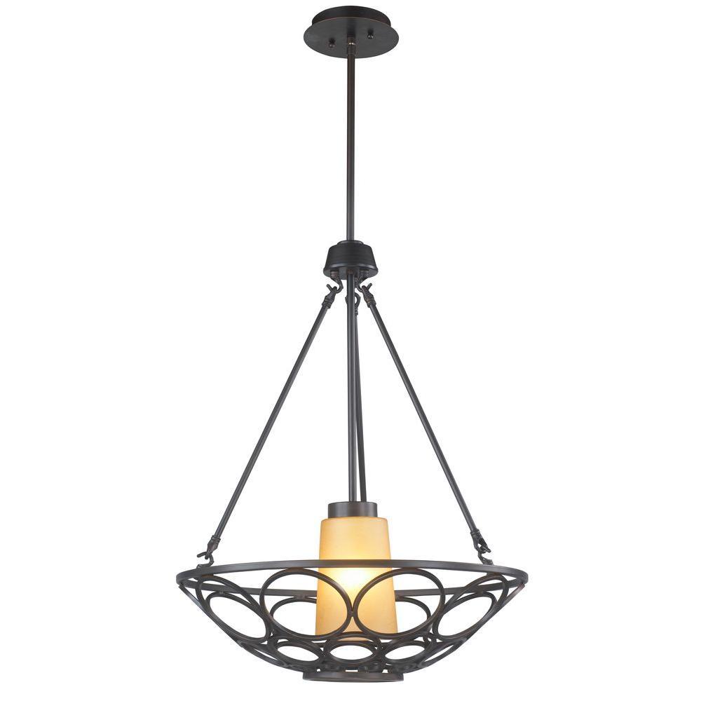 1-Light Oil-Rubbed Bronze Pendant with Frosted Amber Glass Shade