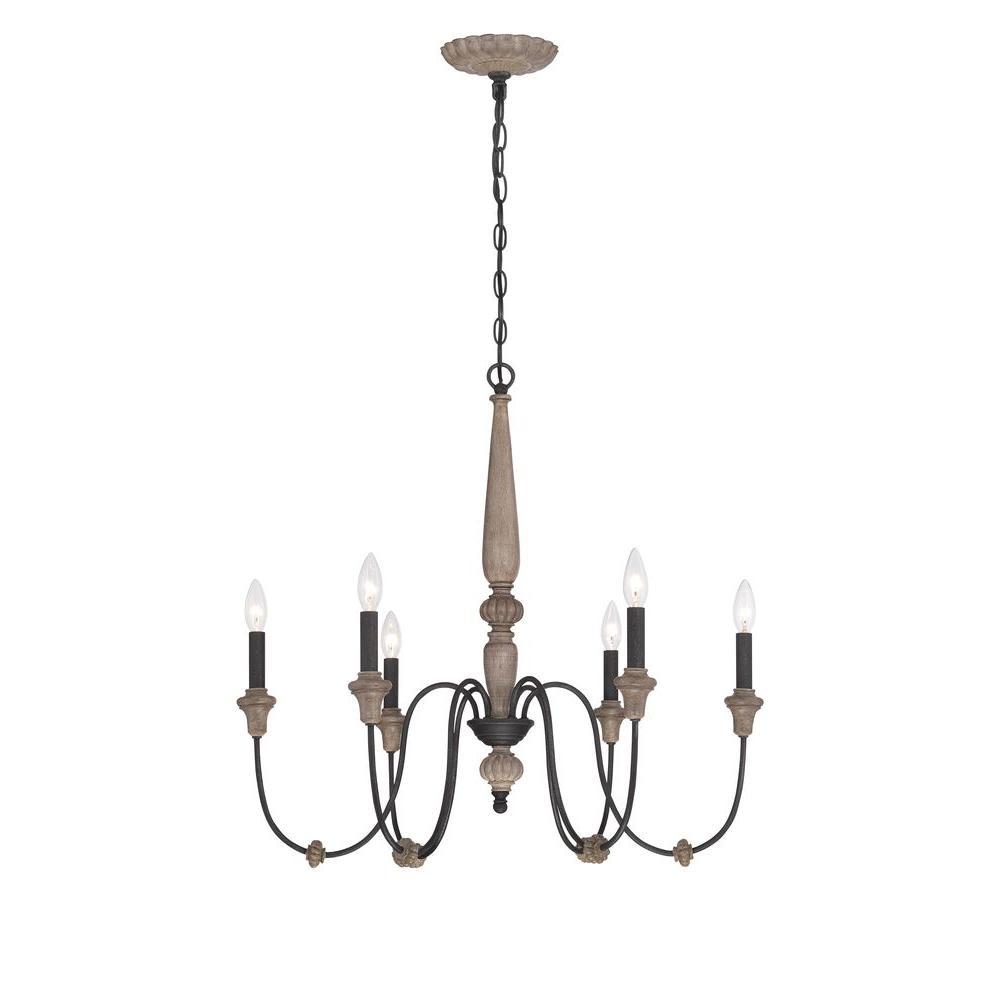 Capra Collection 6-Light Rust Chandelier with Distressed Ivory Accents