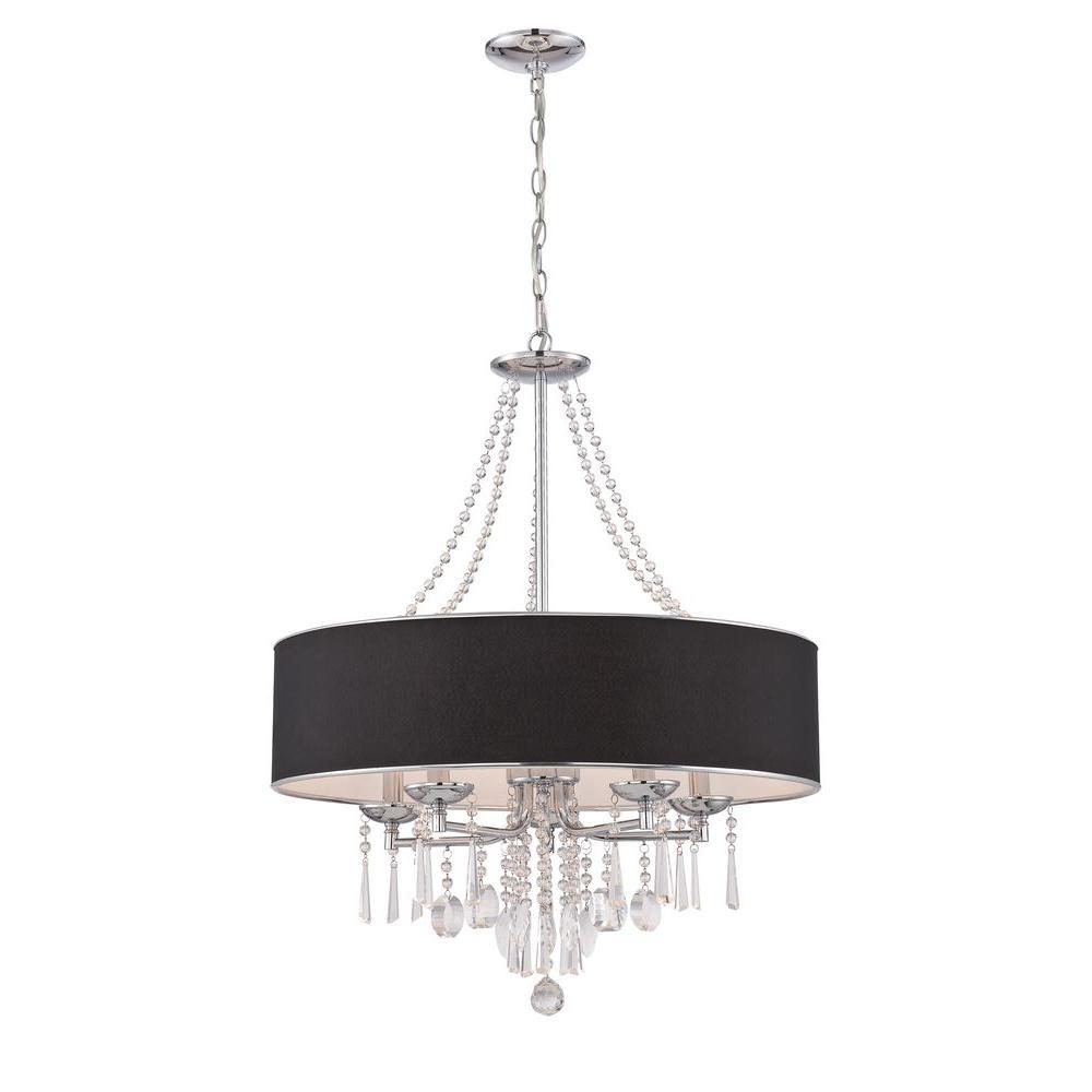 Elton Collection 5-Light Chrome Pendant with Black Shade
