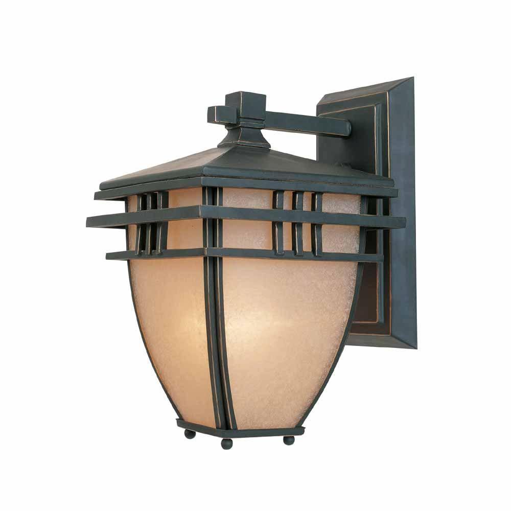 6.5 in. Aged Bronze Patina Outdoor Wall Sconce with Ochere Glass