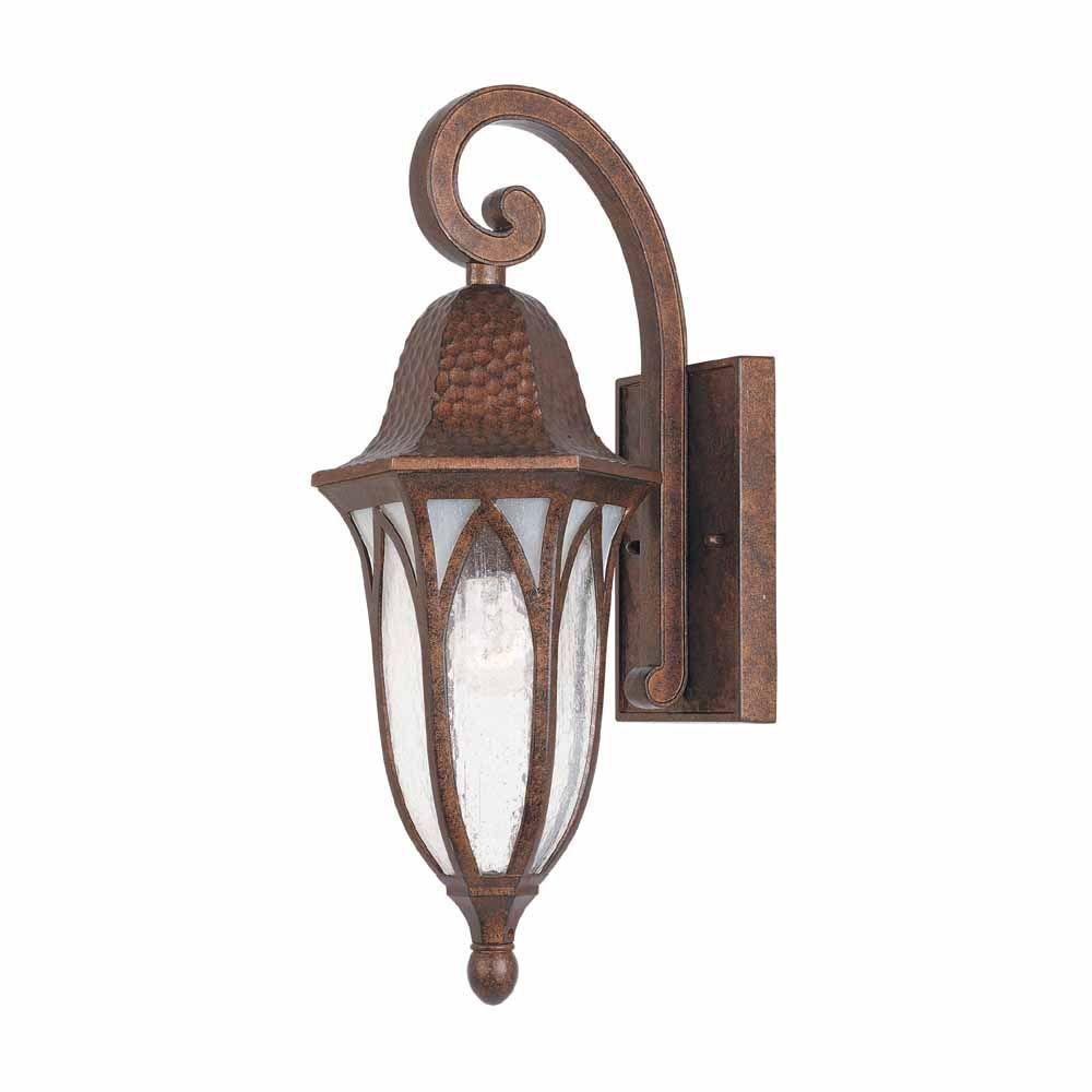 7 in. Burnished Antique Copper Outdoor Wall Sconce with Clear Seedy Glass