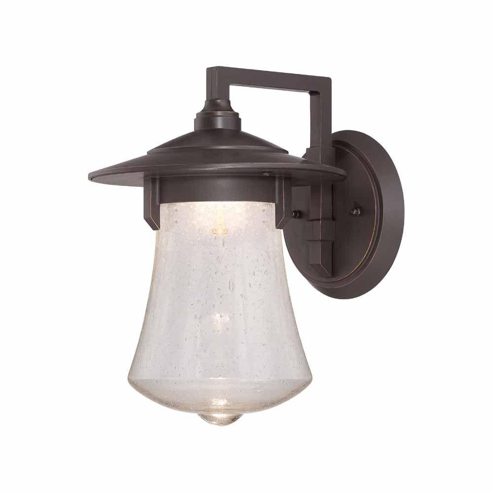 8 in. Aged Bronze Patina Outdoor LED Wall Sconce with Clear Seedy Glass