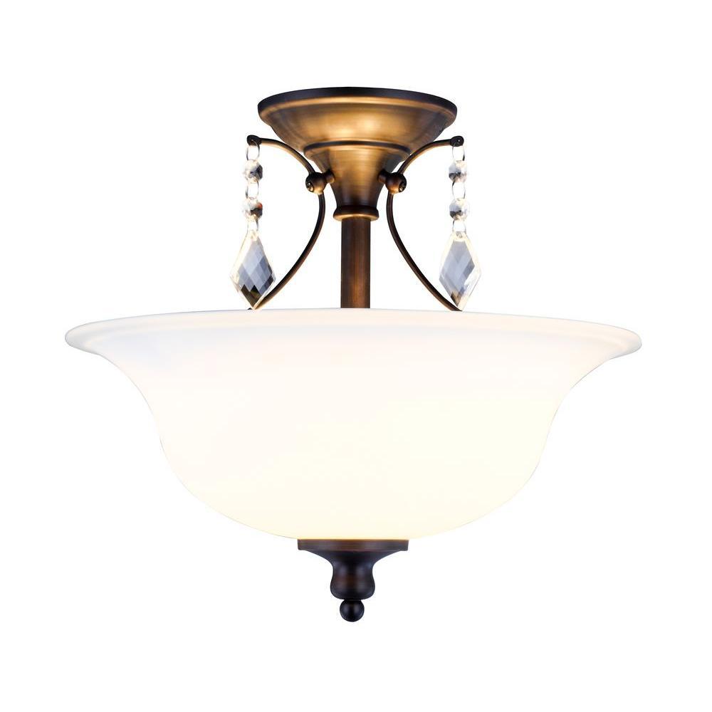 Ethelyn Collection 2-Light Oil-Rubbed Bronze Semi-Flush Mount Light with Frosted Glass Shade